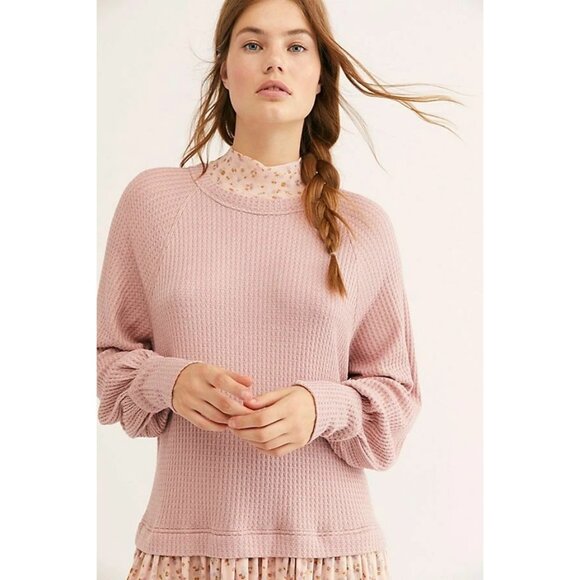 Free People Opposites Attract Floral Oversize Thermal Mesh Mini Dress Size M - Picture 2 of 10